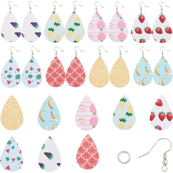 1 Box DIY 8 Pairs Fruit Printed Leather Earring Strawberry Lemon Fruit Themed Earring Making Starter Kit