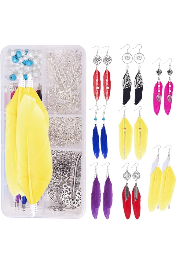 1 Box DIY 8 Pairs Women Feather Earrings Tassel Feather Dream Catcher Long Drop Dangle Earrings Set Tassel Earrings Jewelry Making DIY