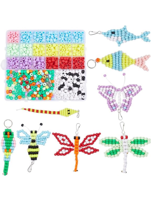1 Box DIY 8 Sets Animal Pony Beads Kit Pony Beads 8mm Beads Pets Keychain Making Kit Opaque Pony Beads Craft Beads Beading Animals Butterfly Dragonfly Bird Insect Keychains for Adult Craft 1box