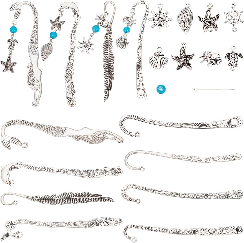 1 Box DIY 8 Sets Ocean Theme Bookmark Making Kits Metal Bookmarks Bulk