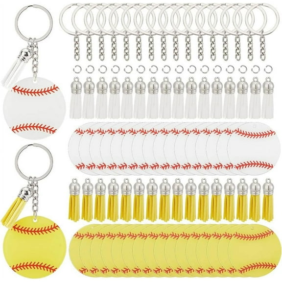 1 Box DIY Baseball Keychain Making Kit Including Acrylic Board Tassel Pendants Iron Split Key Rings & Open Rings Mixed Color 34Pcs/box