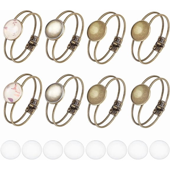 1 Box DIY Blank Dome Bangle Making Kit Including Flat Round Brass Bangle Making Glass Cabochons Bronze Plating 18Pcs/box