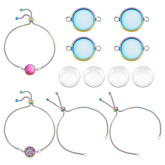 1 Box DIY Blank Dome Link Bracelet Making Kit Including 304 Stainless Steel Cabochon Connector Settings Slider Bracelet Making Glass Cabochons for DIY