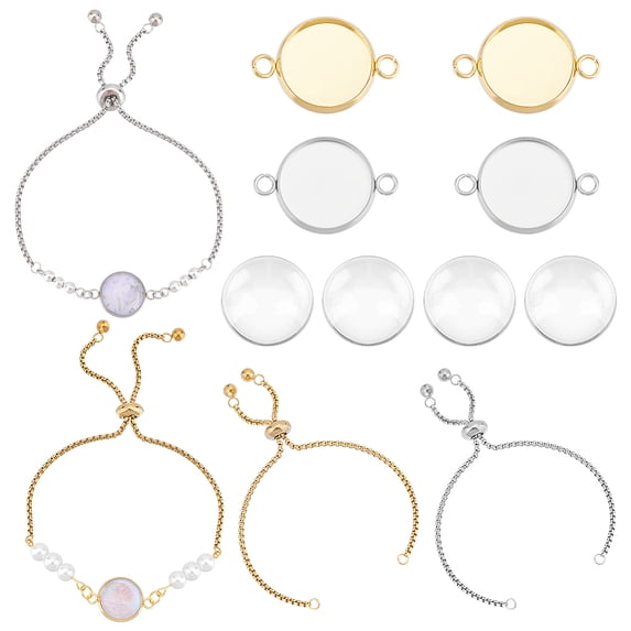 1 Box DIY Blank Dome Link Slider Bracelet Making Kit Including Adjustable Bracelet Making Golden & Stainless Steel Color 12Pcs/box