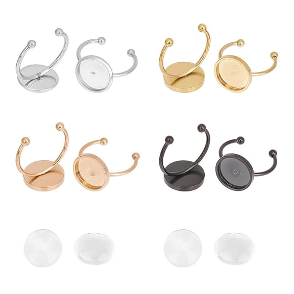 1 Box DIY Blank Dome Open Cuff Ring Making Kit Including 304 Stainless Steel Pad Ring Setting Glass Cabochons Mixed Color 32Pcs/box