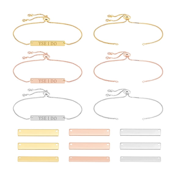 1 Box DIY Blank Stainless Steel Rectangle Link Slider Bracelet with Brass Chains Making Kit Mixed Color Single Chain Length: about 115~120mm