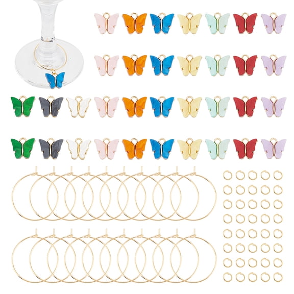 1 Box DIY Butterfly Wine Glass Charms Making Kit Including Alloy Charms 316 Surgical Stainless Steel Wine Glass Charms Rings 304 Stainless Steel