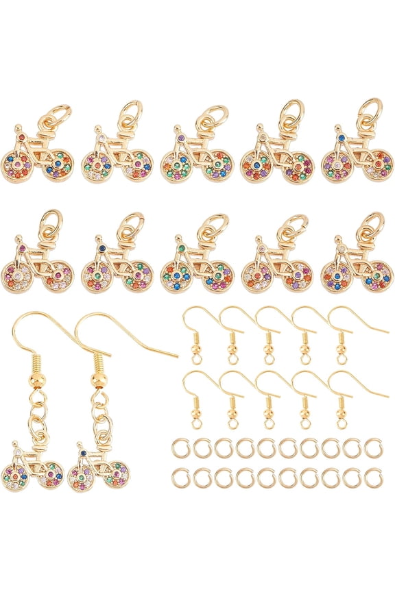 1 Box DIY Dangle Earring Making Kits Including 10Pcs Micro Pave Cubic Zirconia Charms 20Pcs Jump Rings and 10Pcs Earring Hooks Golden 11x11.5x2mm