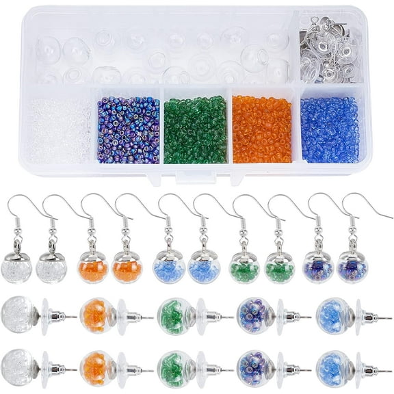 1 Box DIY Dangle Earring Making Kits Including Glass Globe Beads Glass Seed Beads Bead Cap Pendant Bails Stud Earring Findings Brass Earring Hooks 2mm