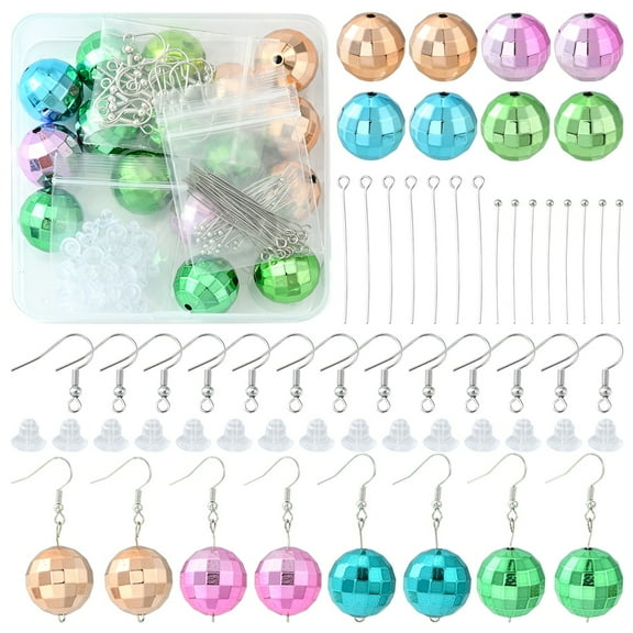 1 Box DIY Disco Ball Dangle Earring Making Kit Including Acrylic Beads Plastic Ear Nuts Iron Earring Hooks Mixed Color 110Pcs/box