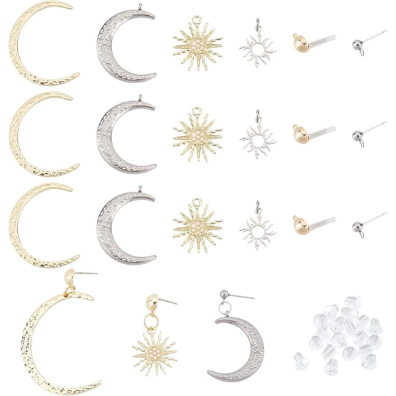 1 Box DIY Earring Making Kit Including 16Pcs Sun Moon Pendants 304 Stainless Steel Ball Alloy Stud Earring Findings Plastic Ear Nuts 6~47x6~33.5x2~3mm