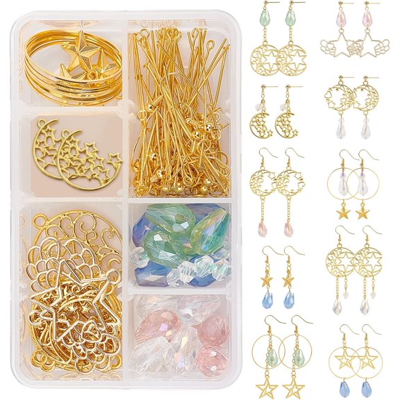 1 Box DIY Earring Making Kits Including Alloy Pendants & Link Brass Linking Rings & Cable Chains & Ball Post Ear Studs & Ear Nuts & Earring Hooks Glass Beads Iron Jump Rings & Pins Mixed Color