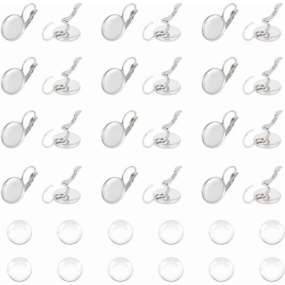 1 Box DIY Earring Making Kits with 304 Stainless Steel Leverback Earring Findings and Transparent Glass Cabochons Stainless Steel Color