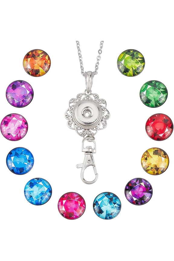 1 Box DIY Interchangeable Dome Office Lanyard ID Badge Holder Necklace Making Kit Including Brass Snap Buttons Alloy Snap Keychain Making