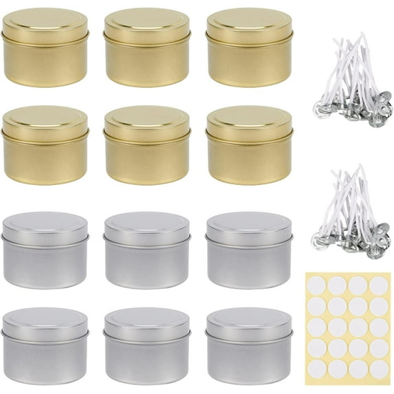 1 Box DIY Jewelry Kits with Round Iron Tin Cans Candle Wick and Double-faced Self-adhesive Paper Stickers Mixed Color 30x20x10mm