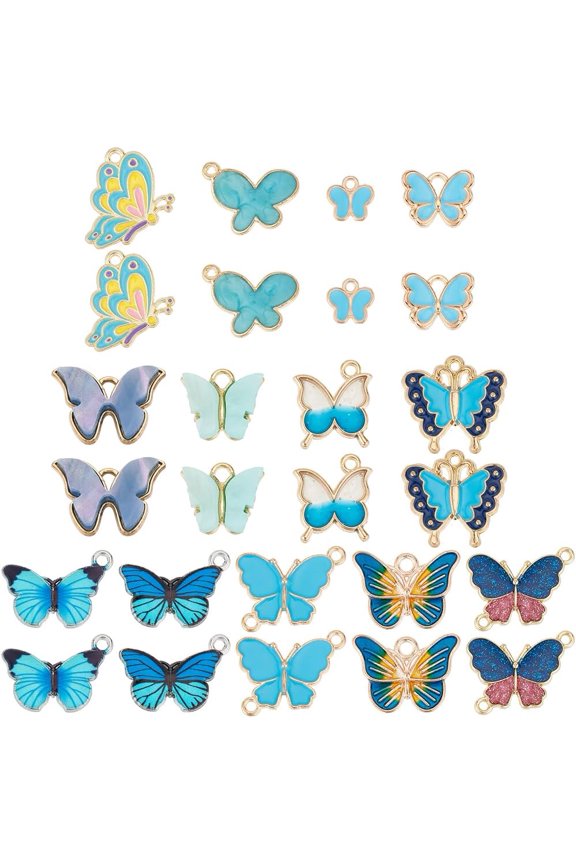 1 Box DIY Jewelry Making Finding Kit Including Butterfly Alloy Enamel Charms & Links Connector Sky Blue 10.5~19x13~20x1.5~3mm Hole: 1.2~2mm 99Pcs/box