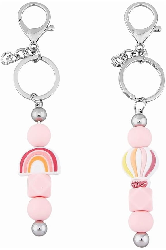 1 Box DIY Keychain Making Kit Including Iron Bar Beadable Keychain Rainbow & Hot Middle East Rhinestone Spacer Beads Platinum & Silver