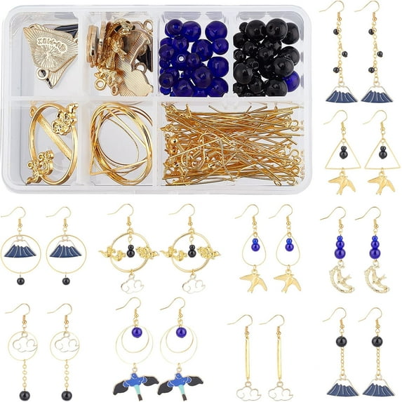 1 Box DIY Make 10 Pairs Cloud Geometric Earring Making Kit Alloy Cloud Bird Pendants Geometric Linking Connector Charms Earring Supplies for Women Beginners DIY Earring Jewelry Making