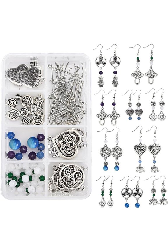 1 Box DIY Make 10 Pairs Trinity Earring Making Kit Tibetan Style Celtic Knot Link Charms Heart Connector Pendants Jewelry Beads Findings