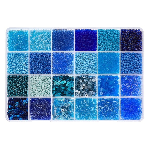 1 Box DIY Plastic Paillette & Seeed Beads Jewelry Making Finding Kit Blue 2~8x0.3~4mm Hole: 0.7~1mm 290g/box : 20450pcs