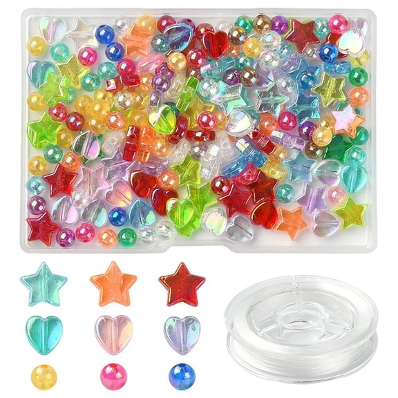 1 Box DIY Stretch Bracelet Making Kit Including Heart & Star & Round Acrylic Beads Elastic Thread Mixed Color Beads: 6~10x3~6mm Hole: 1~1.5mm 200Pcs/box