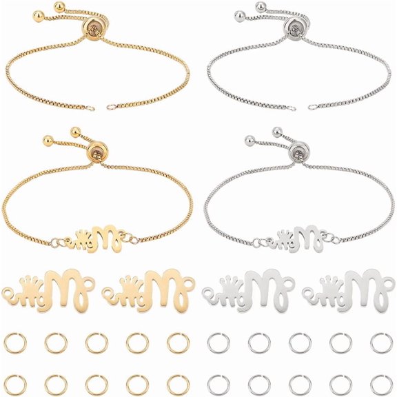 1 Box DIY Word Mom Link Slider Bracelet Making Kit Including 304 Stainless steel Chain Bracelet Making & Pendants Golden & 8Pcs/box