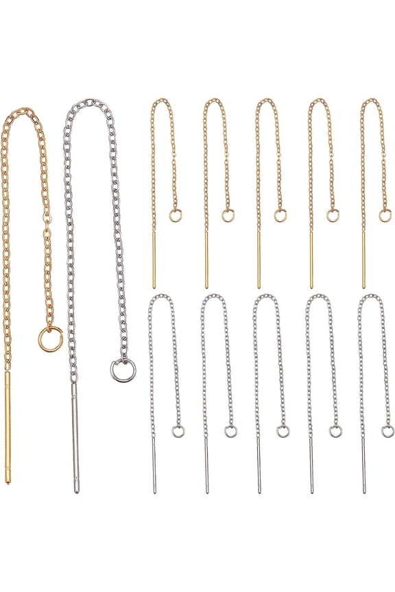 1 Box Ear Threads 90mm Silver Ear Thread Stainless Steel Earring Threader Long Chain Drop 0.8 pin with Loop Hypoallergenic Tassel Earrings for Jewelry Making Women DIY Dangle Earrings CraftSilver
