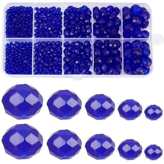 1 Box Electroplate Glass Beads Strands Faceted Rondelle Blue 3~10x2~8mm Hole: 0.4~1mm 780pcs/box DIY