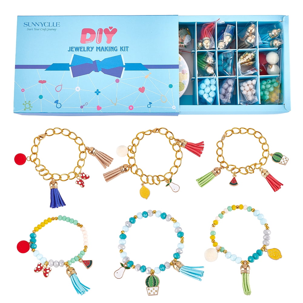 1 Box Enamel Fruit Charms Faceted Glass Beads Bulk Cable Chain Beading Bracelet Making Kit Rondelle Glass Bead Suede Tassels for Jewelry