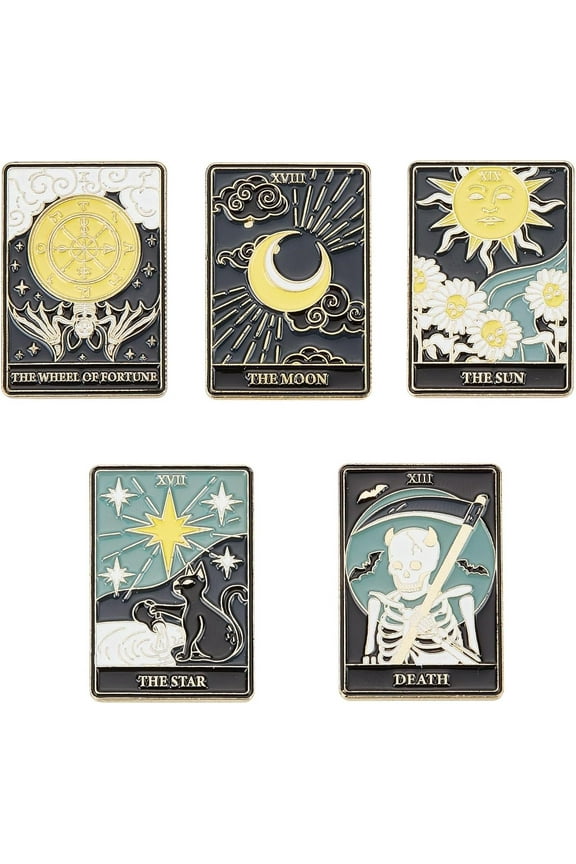 1 Box Enamel Pins Set Tarot Card Enamel Pins Sun Moon Star Lapel Pin Pin Brooch Black Cat Daisy Flowers Brooches for Women Men Backpacks Jackets Clothes Hat School Bags Gift