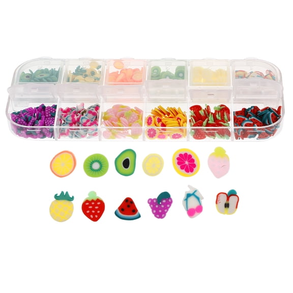 LOLIPPYY 1 Box Colorful Polymer Clay Slices 12 Grids 3D Fruit Slices Nail Art Slices Nail Crafts Cute Nail Art Charms Decorations for DIY Nail Art Supplies