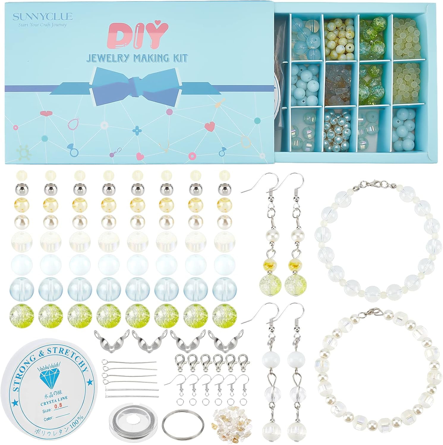 1 Box Glass Beads Bulk Bead Set Beading Earrings Bracelet Making Kit Imitation Pearl Beads for Jewelry Making Loose Spacer Bead Earring Hook Multi Layer Bracelets