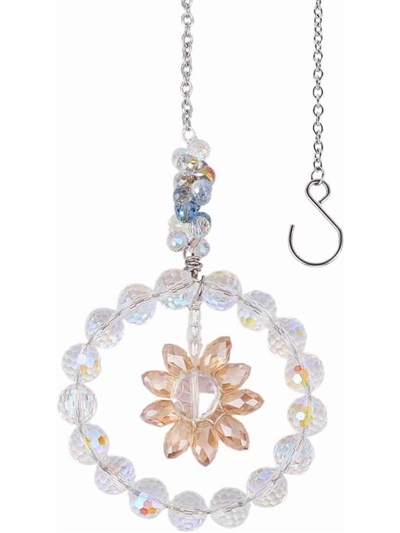 1 Box Glass Sun Catcher Flowers Sunflower Suncatcher Rainbow Making Hanging Ornaments with S Hook Clasps Faceted Glass Beads Pendant for Window Door Indoor Outdoor Garden Decor for DIY