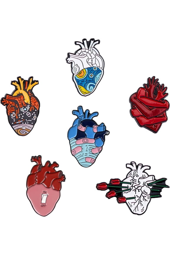 1 Box Gothic Lapel Pins Anatomical Heart Brooches Enamel Lapel Pin Badge Anatomy Pin Badges Zinc Alloy with Iron Butterfly Clutches