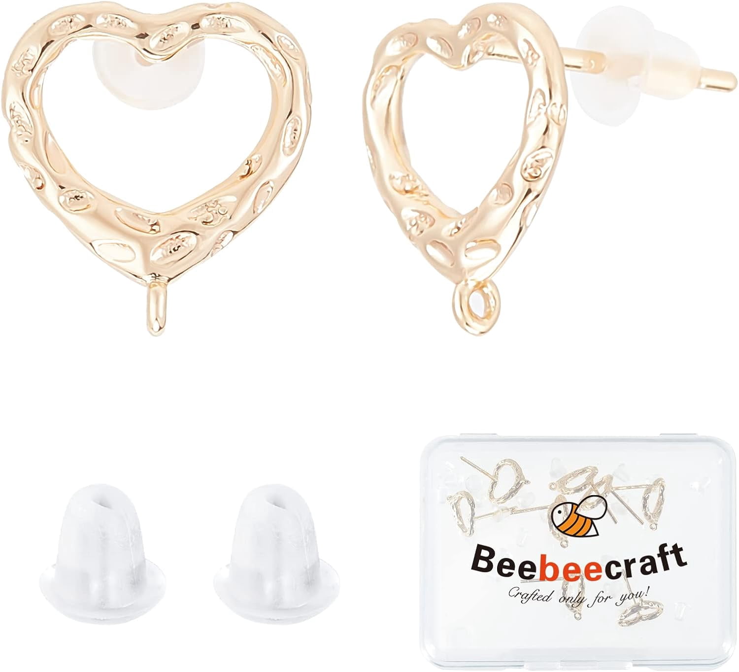 1 Box Heart Stud Earring Findings Gold Plated Stud Earring with Loops ...