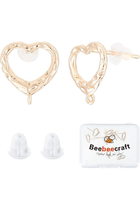 1 Box Heart Stud Earring Findings Gold Plated Stud Earring with Loops