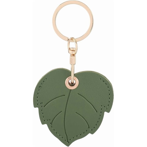 1 Box Holder Case Leaf Keychain Charm Dark Green PU Imitation Leather Alloy Rings GPS Cover Hanging Charms Key Chains for Handbags Cards GPS Bags Purse Wallet DIY Decoration