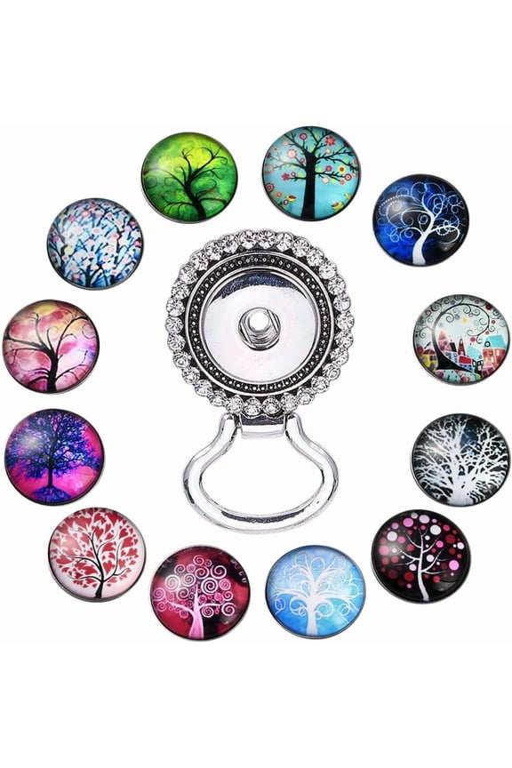 1 Box Interchangeable Eyeglass Holding Snaps Brooch with Tree of Life Glass Snaps Button 18mm Snap Charms Jewelry Pendant for Jewelry Making Supplies White