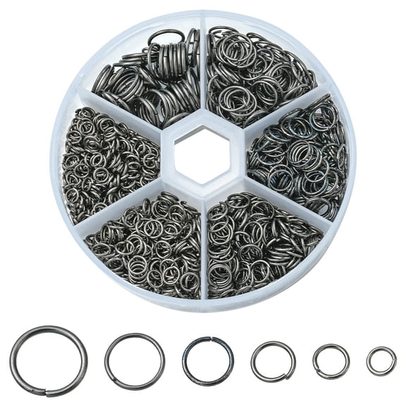 1 Box Iron Jump Rings Set Mixed Sizes Open Jump Rings Round Ring Gunmetal 18~21 Gauge 4~10x0.7~1mm Inner Diameter: 2.6~8mm 10g/size 6 sizes about 1000pcs/box