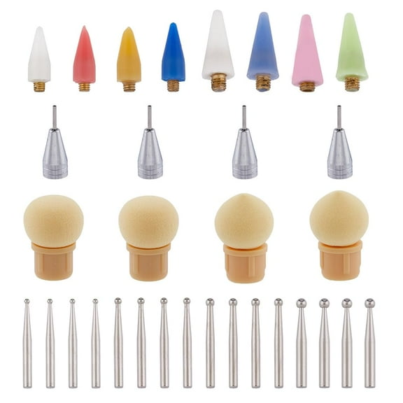 1 Box Iron Nail Art Nail Art Rhinestones Pickers Pen Heads with Brass Nail Art Nail Art Rhinestones Pickers Pen & Sponge Nail Brush Mixed Color 2.1~2.85x0.25~1.55cm Head: 1.5~3mm 32pcs/box