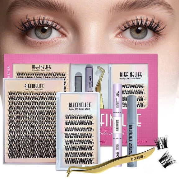 1 Box Mix Lash Clusters Kit 202 pcs Clusters Lashes Extension Natural False Eyelash Extension Kit DIY Individual D Curl Lash Clusters Pack with Thin Band,Bond & Seal Tweezers for Beginners 8-18mm