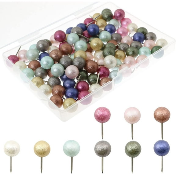 1 Box Multi-Color Pearl Head Push Pins, Map Tacks, Plastic Round Head Pearl Push Pin for DIY Board Map Calendar Photo Wall Office Production