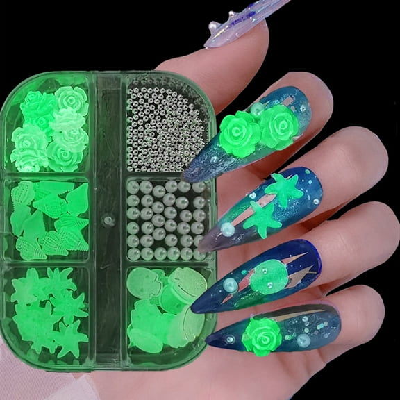 1 Box Nail Decoration Luminous 3D Effect DIY Glow In The Dark Skull Rose Nail Art Ornament for Salon