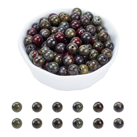 1 Box Natural Dragon Blood Jasper Bead Strands Round 8mm Hole: 1mm 46~48pcs/strand 14.96 inch 2strands/box