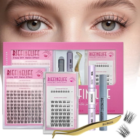 1 Box Natural Lash Clusters Kit DIY Lash Extensions Wispy Eyelash Clusters Kit Cat Eye Cluster Eyelash Extensions Salon 150-Hour Wear, 5-16mm Individual Lashes with Bond and Seal, Remover At Home