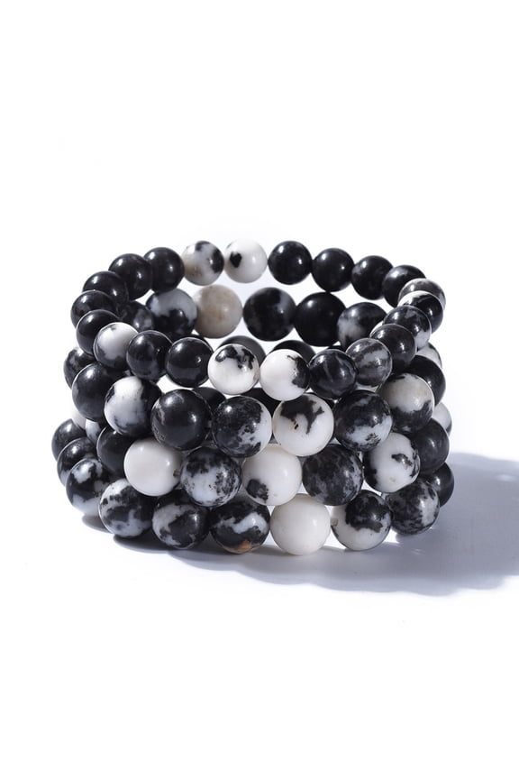 1 Box Natural Zebra Jasper Beads Stretch Bracelets Round Packing Box 2-1/8 inch(5.5cm) 4pcs/box