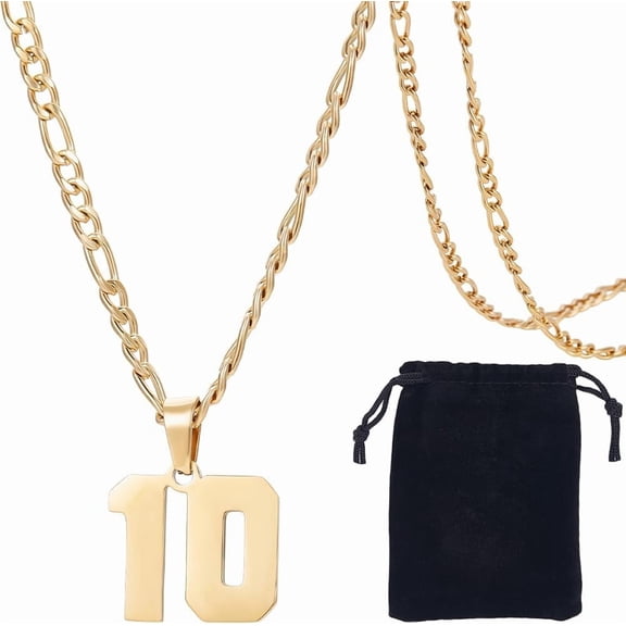 1 Box Number 10 Necklace Personalized Number Pendant 304 Stainless Steel Gold Figaro Chain Sport Athlete Numbers Necklaces for DIY Men Sports Inspiration