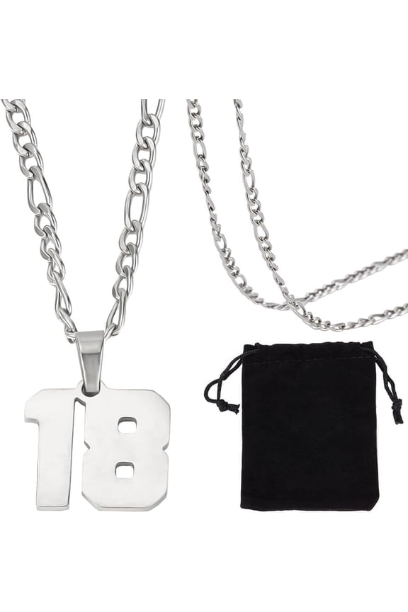 1 Box Number 18 Necklace Athletes Number Chain Stainless Steel Silver Figaro Chain Personalized Numbers Charm Pendant Necklaces for Men Women Baseball Football Team Sports Inspiration diy