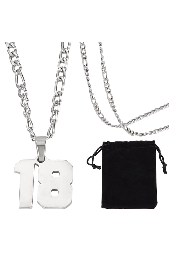 1 Box Number 18 Necklace Athletes Number Chain Stainless Steel Silver Figaro Chain Personalized Numbers Charm Pendant Necklaces for Men Women