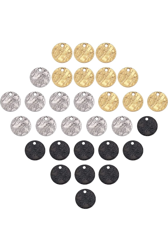 1 Box PVD Vacuum Plating 304 Stainless Steel Charms Textured Laser Cut Flat Round Mixed Color 10.5x1mm Hole: 0.8mm 30pcs/box handmade